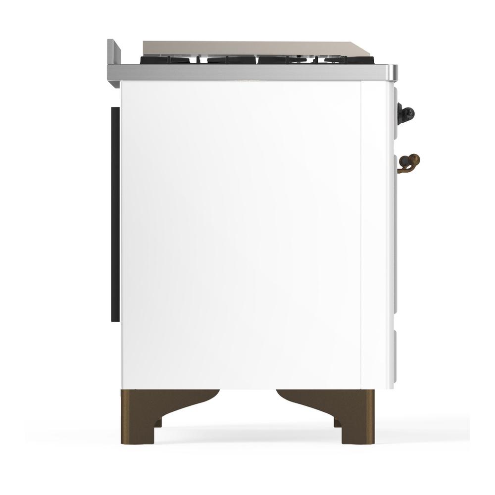ILVE UM60FSNR3WHBLP Majestic III 60 inch Dual Fuel Range with 7 Burners, Griddle and French Top, Dual Function Burner with up to 25,000 BTU (Liquid Propane, Triple Glass Door, White, Burnished)