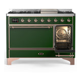 ILVE UM48FQNR3EGP Majestic III 48 inch Dual Fuel Range with 8 Burners and Griddle, Dual Function Burner up to 25,000 BTU (Natural Gas, Solid Door, Emerald Green, Copper)