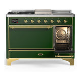 ILVE UM48FSQNR3EGG Majestic III 48 inch Dual Fuel Range with 5 Black Brass Burners, Griddle and French Top, Dual Function Burner up to 25,000 BTU (Natural Gas, Solid Door, Emerald Green, Brass)