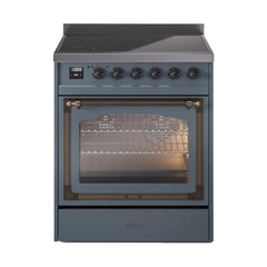 ILVE UNI304NMPBGB Nostalgie II Noblesse 30 inch Induction Range (Triple Glass Door, Blue Grey, Burnished)