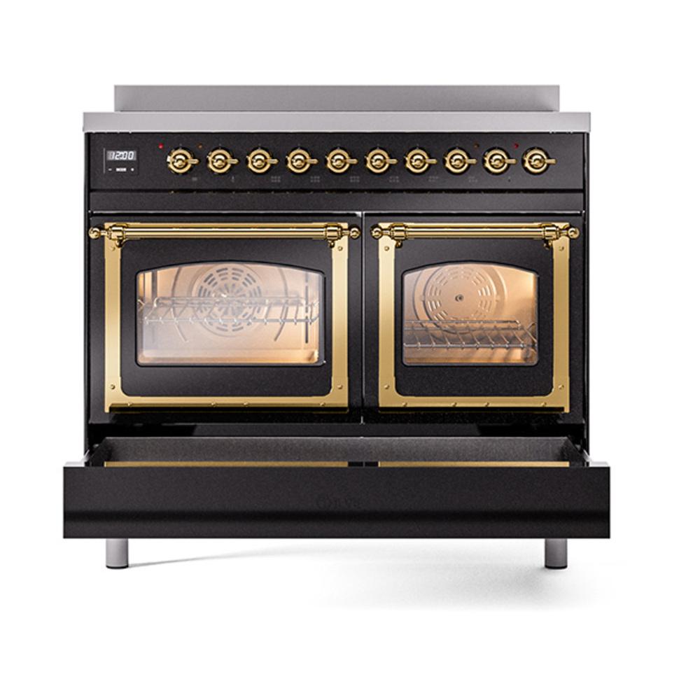 ILVE UNDI406NMPBKG Nostalgie II Noblesse 40 inch Induction Range (Triple Glass Door, Glossy Black, Brass)