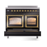 ILVE UNDI406NMPBKG Nostalgie II Noblesse 40 inch Induction Range (Triple Glass Door, Glossy Black, Brass)