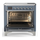 ILVE UMIB36NR3BGC Majestic III 36 inch Induction Range with 6 Elements, 3.5 cu. ft. Total Oven Capacity (Triple Glass Door, Blue Grey, Chrome)
