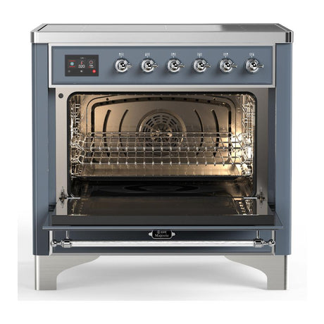 ILVE UMIB36NR3BGC Majestic III 36 inch Induction Range with 6 Elements, 3.5 cu. ft. Total Oven Capacity (Triple Glass Door, Blue Grey, Chrome)