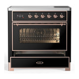 ILVE UMIB36NR3BKP Majestic III 36 inch Induction Range with 6 Elements, 3.5 cu. ft. Total Oven Capacity (Triple Glass Door, Glossy Black, Copper)