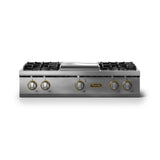 36"W. Gas Rangetop (Burner: 4g, Finish: Stainless Steel, Trim: Brushed Brass, Fuel: Natural Gas)