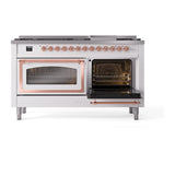 ILVE UN60FNMPWHPLP Nostalgie II Noblesse 60 inch Dual Fuel Range (9 Sealed Burners + Griddle, Liquid Propane, Triple Glass Door, White, Copper)
