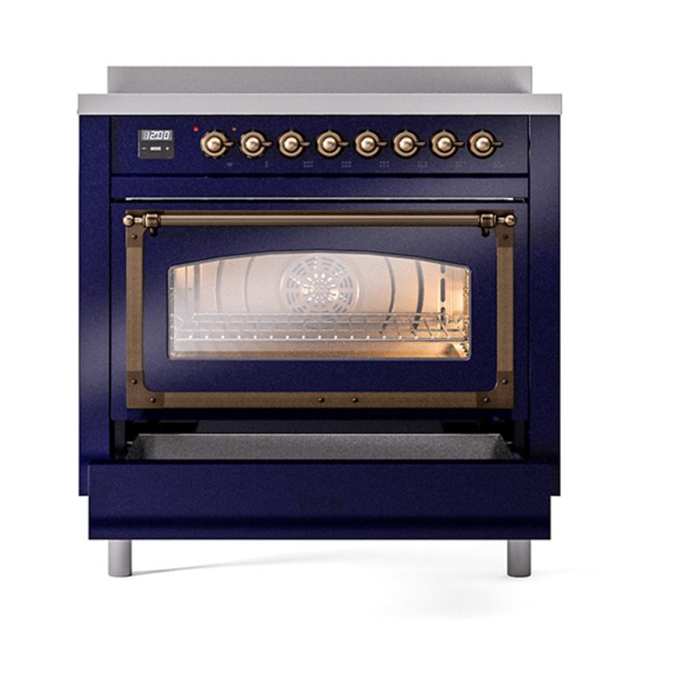 ILVE UNI366NMPMBB Nostalgie II Noblesse 36 inch Induction Range (Triple Glass Door, Midnight Blue, Burnished)