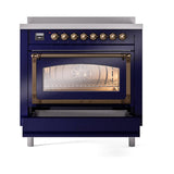 ILVE UNI366NMPMBB Nostalgie II Noblesse 36 inch Induction Range (Triple Glass Door, Midnight Blue, Burnished)