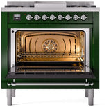 Nostalgie II 36 Inch Dual Fuel Natural Gas Freestanding Range in Emerald Green with Chrome Trim