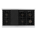 ZLINE 48 in. Autograph Edition Paramount Gas Rangetop with 8 Burners and Porcelain Cooktop in DuraSnow' Stainless Steel with Polished Gold Accents (SRTSZ-48-G)