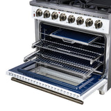 Forno Massimo 36 Inch Freestanding Dual Fuel Range in White with Antique Brass Accessories, 6 Burners, 5.36 cu. ft. Convection Oven