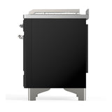 ILVE UM48FSNR3BKC Majestic III 48 inch Dual Fuel Range with 5 Black Brass Burners, Griddle and French Top, Dual Function Burner up to 25,000 BTU (Natural Gas, Triple Glass Door, Glossy Black, Chrome)