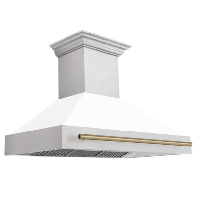 48 in. ZLINE Autograph Edition DuraSnow Stainless Steel Range Hood with White Matte Shell and Accented Handle (8654SNZ-WM48) [Color: Champagne Bronze]