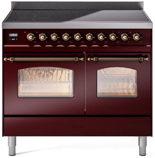 Nostalgie II 40 Inch Electric Freestanding Range in Burgundy with Bronze Trim