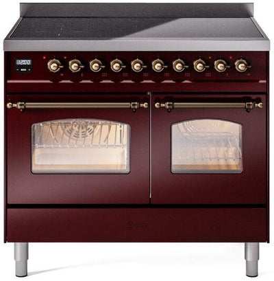 Nostalgie II 40 Inch Electric Freestanding Range in Burgundy with Bronze Trim