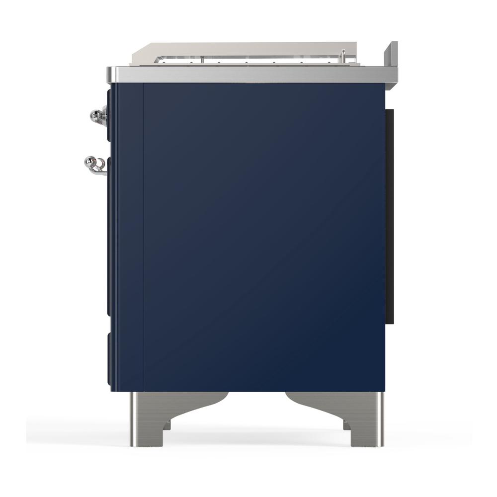 ILVE UM48FSQNR3MBC Majestic III 48 inch Dual Fuel Range with 5 Black Brass Burners, Griddle and French Top, Dual Function Burner up to 25,000 BTU (Natural Gas, Solid Door, Midnight Blue, Chrome)