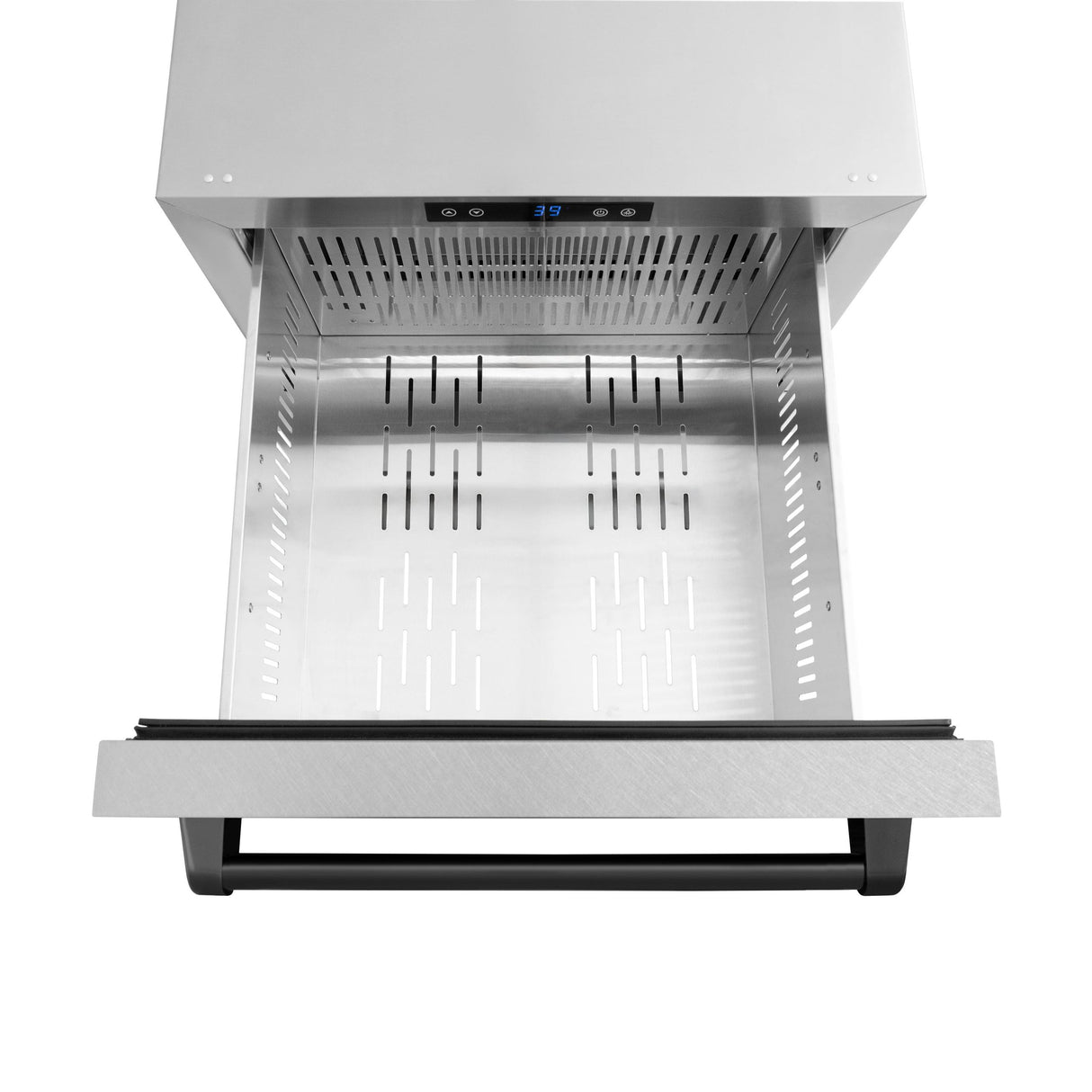 ZLINE Autograph Edition 24 in. Touchstone 168 Can Outdoor-Rated Dual Refrigerator Drawer with DuraSnow' Stainless Steel Doors and Matte Black Handles (RDSOZ-SN-24-MB)