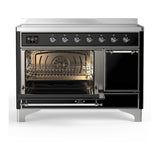 ILVE UMIB48QNR3BKC Majestic III 48 inch Induction Range with 6 Elements, 5.02 cu. ft. Total Oven Capacity (Solid Door, Glossy Black, Chrome)