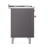 ILVE UN48FQNMPMGGLP Nostalgie II Noblesse 48 inch Dual Fuel Range (8 Sealed Burners + Griddle, Liquid Propane, Solid Door, Graphite Matte, Brass)