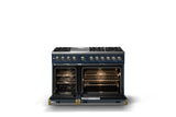 48"W. Dual Fuel Range (Burner: 6g, Finish: Slate Blue, Trim: Polished Chrome, Fuel: Propane)