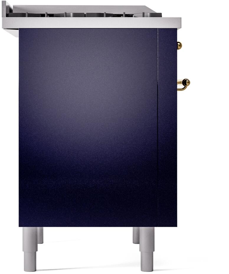 Nostalgie II 36 Inch Dual Fuel Liquid Propane Freestanding Range in Blue with Brass Trim