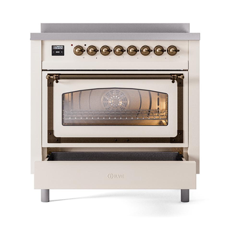 ILVE UNI366NMPAWB Nostalgie II Noblesse 36 inch Induction Range (Triple Glass Door, Antique White, Burnished)
