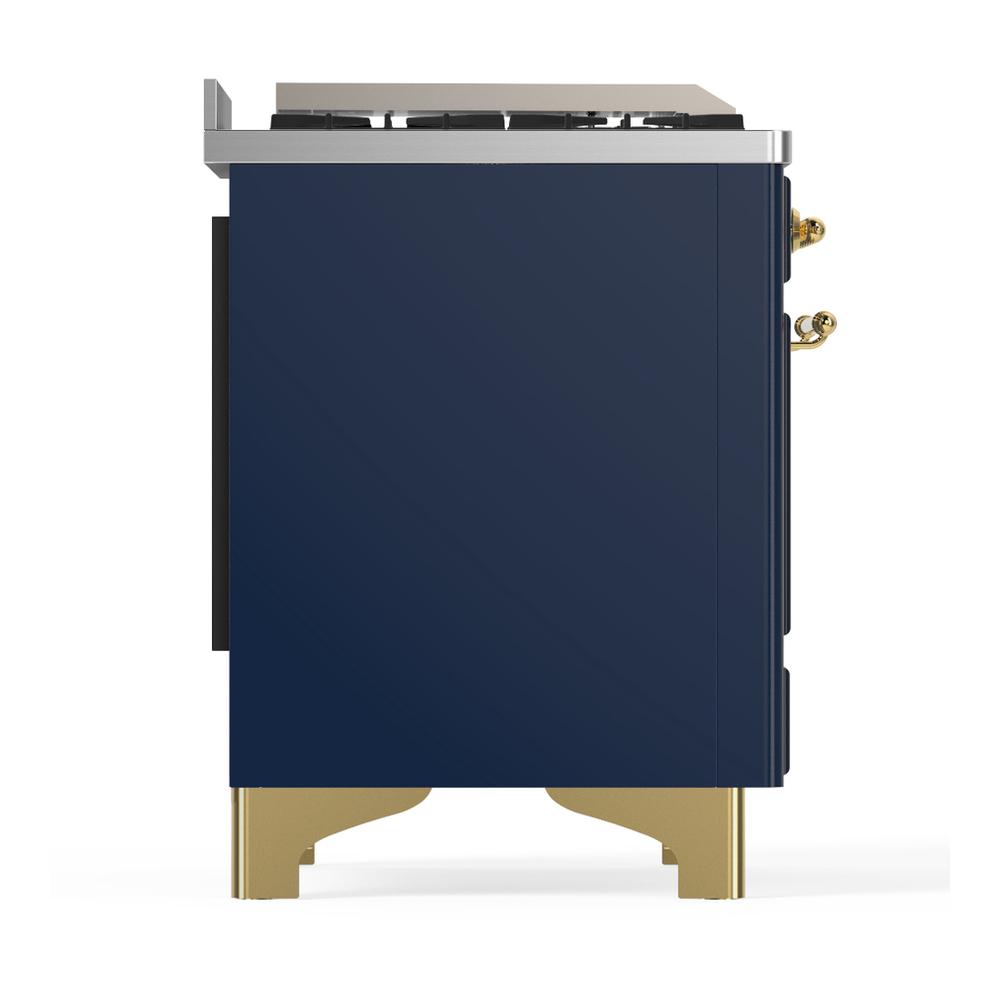 ILVE UM60FSNR3MBG Majestic III 60 inch Dual Fuel Range with 7 Burners, Griddle and French Top, Dual Function Burner with up to 25,000 BTU (Natural Gas, Triple Glass Door, Midnight Blue, Brass)