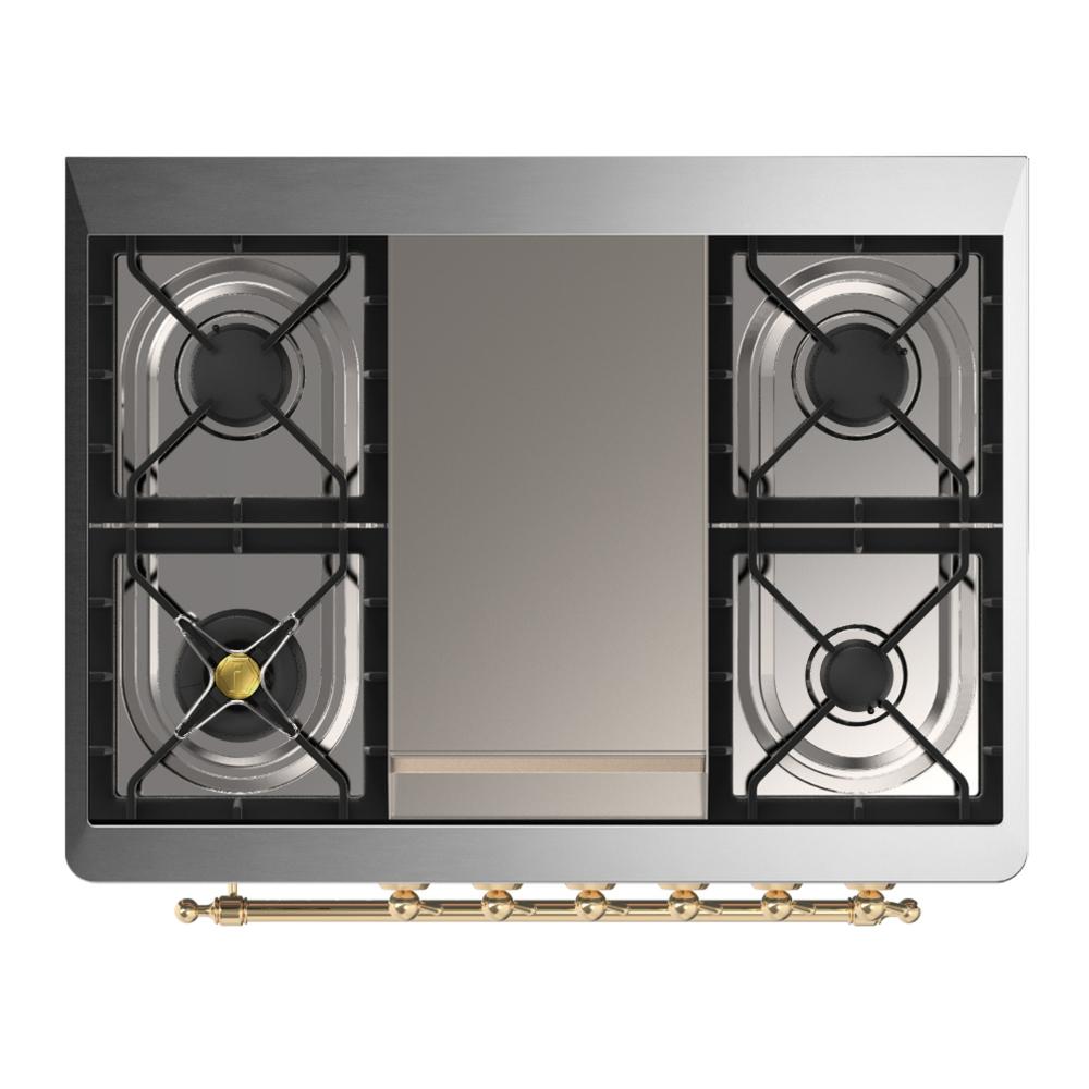 ILVE UM36FNR3SSGLP Majestic III 36 inch Dual Fuel Range with 6 Black Brass Burners and Griddle, Dual Function Burner up to 25,000 BTU (Triple Glass Door, Stainless Steel, Brass, Liquid Propane)