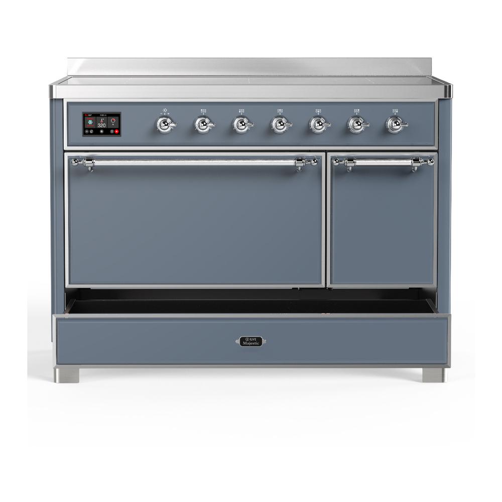 ILVE UMIB48QNR3BGC Majestic III 48 inch Induction Range with 6 Elements, 5.02 cu. ft. Total Oven Capacity (Solid Door, Blue Grey, Chrome)