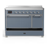 ILVE UMIB48QNR3BGC Majestic III 48 inch Induction Range with 6 Elements, 5.02 cu. ft. Total Oven Capacity (Solid Door, Blue Grey, Chrome)