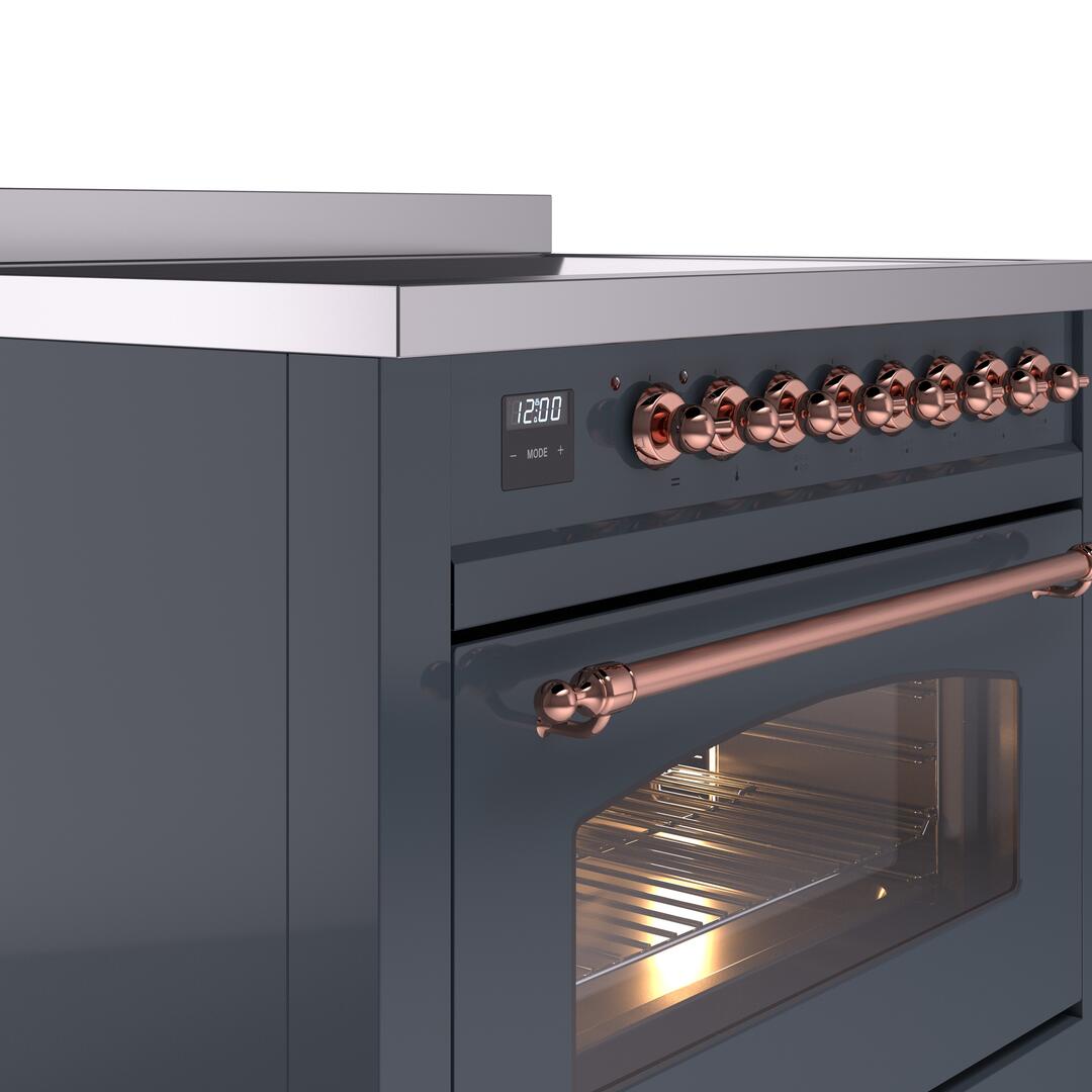 Nostalgie II 36 Inch Electric Freestanding Range in Blue Grey with Copper Trim