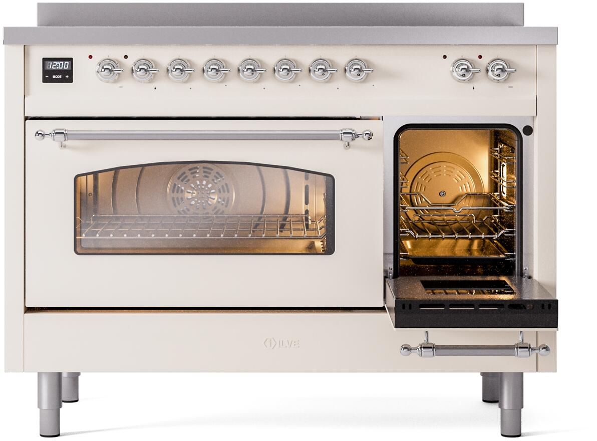Nostalgie II 48 Inch Electric Freestanding Range in Antique White with Chrome Trim