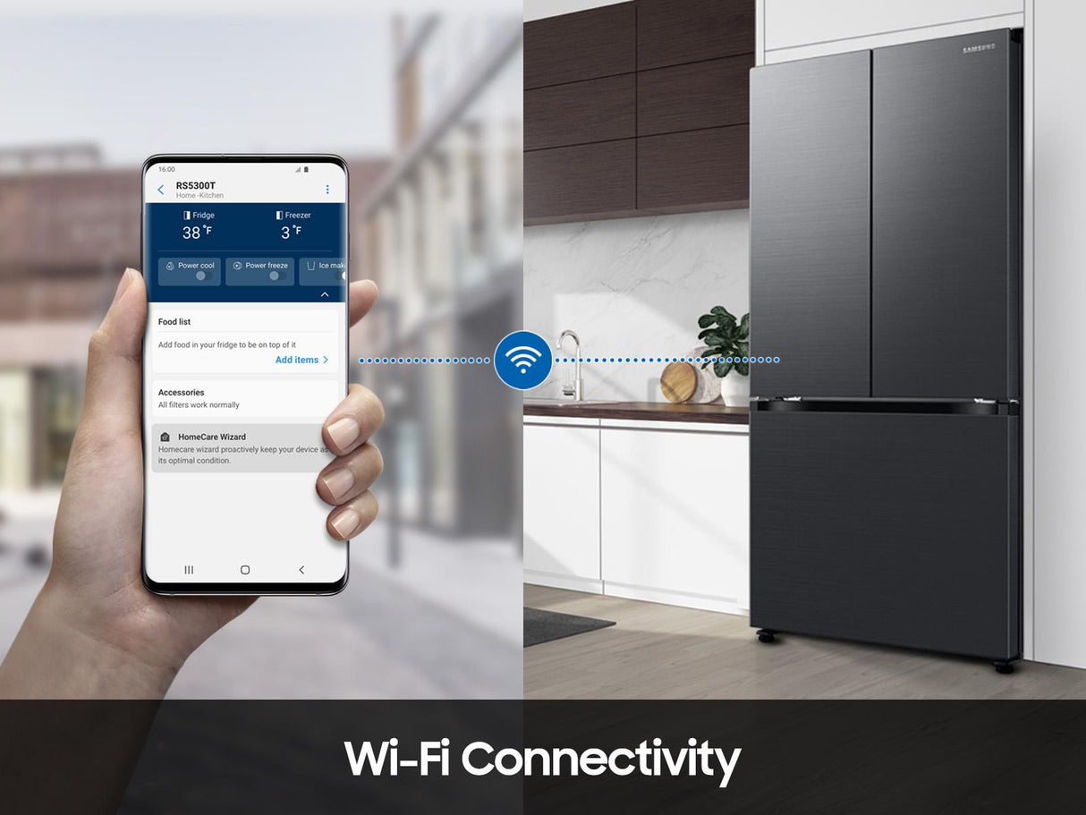 18 cu. ft. Counter Depth 3-Door French Door Refrigerator in Matte Black Steel