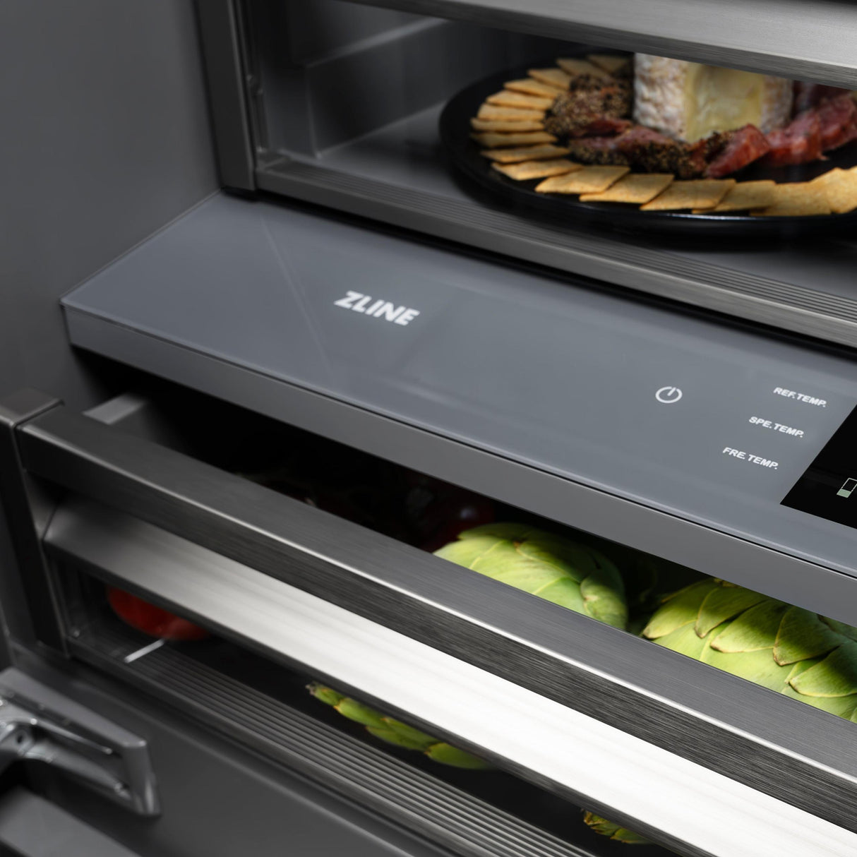 ZLINE Autograph Edition 30 in. 16.1 cu. ft. Built-In Bottom Freezer Refrigerator with Water Dispenser and Ice Maker in White Matte with Graphite Gray Interior and Champagne Bronze Accents (GRBIVZ-WM-30-CB)