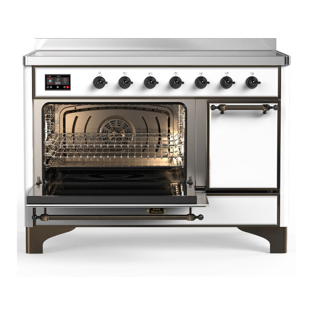 ILVE UMIB48QNR3WHB Majestic III 48 inch Induction Range with 6 Elements, 5.02 cu. ft. Total Oven Capacity (Solid Door, White, Burnished)