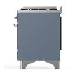 ILVE UM48FNR3BGCLP Majestic III 48 inch Dual Fuel Range with 8 Burners and Griddle, Dual Function Burner up to 25,000 BTU (Liquid Propane, Triple Glass Door, Blue Grey, Chrome)