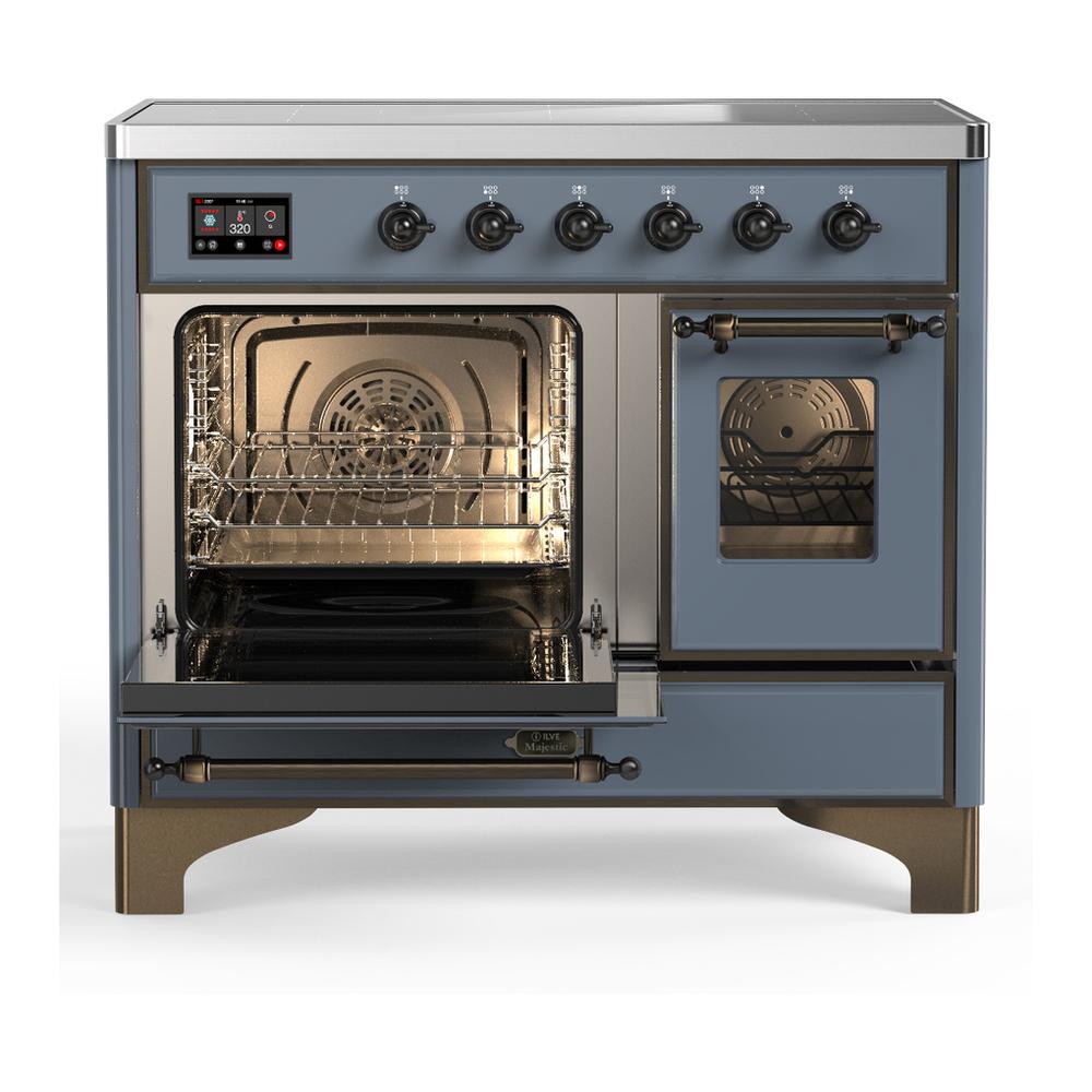 ILVE UMDIB40NR3BGB Majestic III 40 inch Induction Range with 6 Elements, 3.82 cu. ft. Total Oven Capacity (Triple Glass Door, Blue Grey, Burnished)