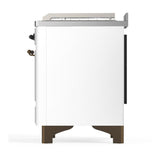 ILVE UM48FSNR3WHBLP Majestic III 48 inch Dual Fuel Range with 5 Black Brass Burners, Griddle and French Top, Dual Function Burner up to 25,000 BTU (Liquid Propane, Triple Glass Door, White, Burnished)