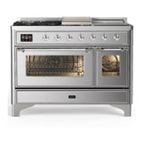 ILVE UM48FSNR3SSCLP Majestic III 48 inch Dual Fuel Range with 5 Black Brass Burners, Griddle and French Top, Dual Function Burner up to 25,000 BTU (Liquid Propane, Triple Glass Door, Stainless Steel, Chrome)