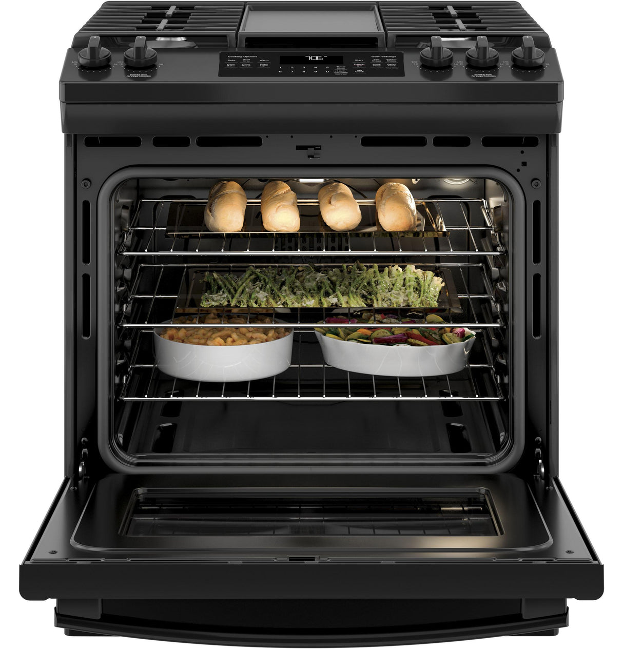 GE® 30" Slide-In Front-Control Convection Gas Range