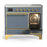 ILVE UMDIB40QNR3BGG Majestic III 40 inch Induction Range with 6 Elements, 3.82 cu. ft. Total Oven Capacity (Solid Door, Blue Grey, Brass)