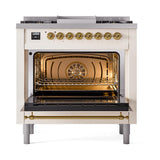 ILVE UN36FQNMPAWG Nostalgie II Noblesse 36 inch Dual Fuel Range (Natural Gas, Solid Door, Antique White, Brass)