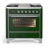 ILVE UM36FNR3EGC Majestic III 36 inch Dual Fuel Range with 6 Black Brass Burners and Griddle, Dual Function Burner up to 25,000 BTU (Triple Glass Door, Emerald Green, Chrome, Natural Gas)