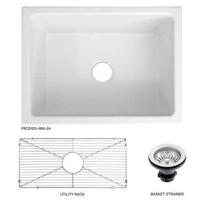 ZLINE 24 in. Venice Farmhouse Apron Front Reversible Single Bowl Fireclay Kitchen Sink with Bottom Grid in White Matte (FRC5120-WM-24)