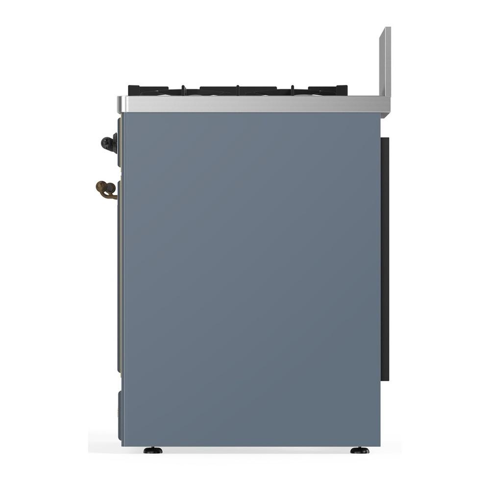 ILVE UM30QNR3BGBLP Majestic III 30 inch Dual Fuel Range with 5 Black Brass Burners, Dual Function Burner up to 25,000 BTU (Liquid Propane, Solid Door, Blue Grey, Burnished)