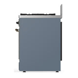 ILVE UM30QNR3BGBLP Majestic III 30 inch Dual Fuel Range with 5 Black Brass Burners, Dual Function Burner up to 25,000 BTU (Liquid Propane, Solid Door, Blue Grey, Burnished)