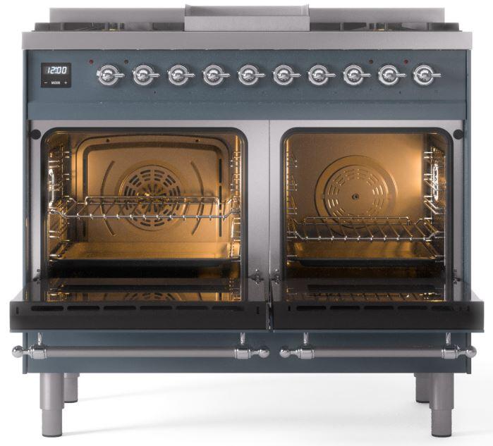 Nostalgie II 40 Inch Dual Fuel Liquid Propane Freestanding Range in Blue Grey with Chrome Trim