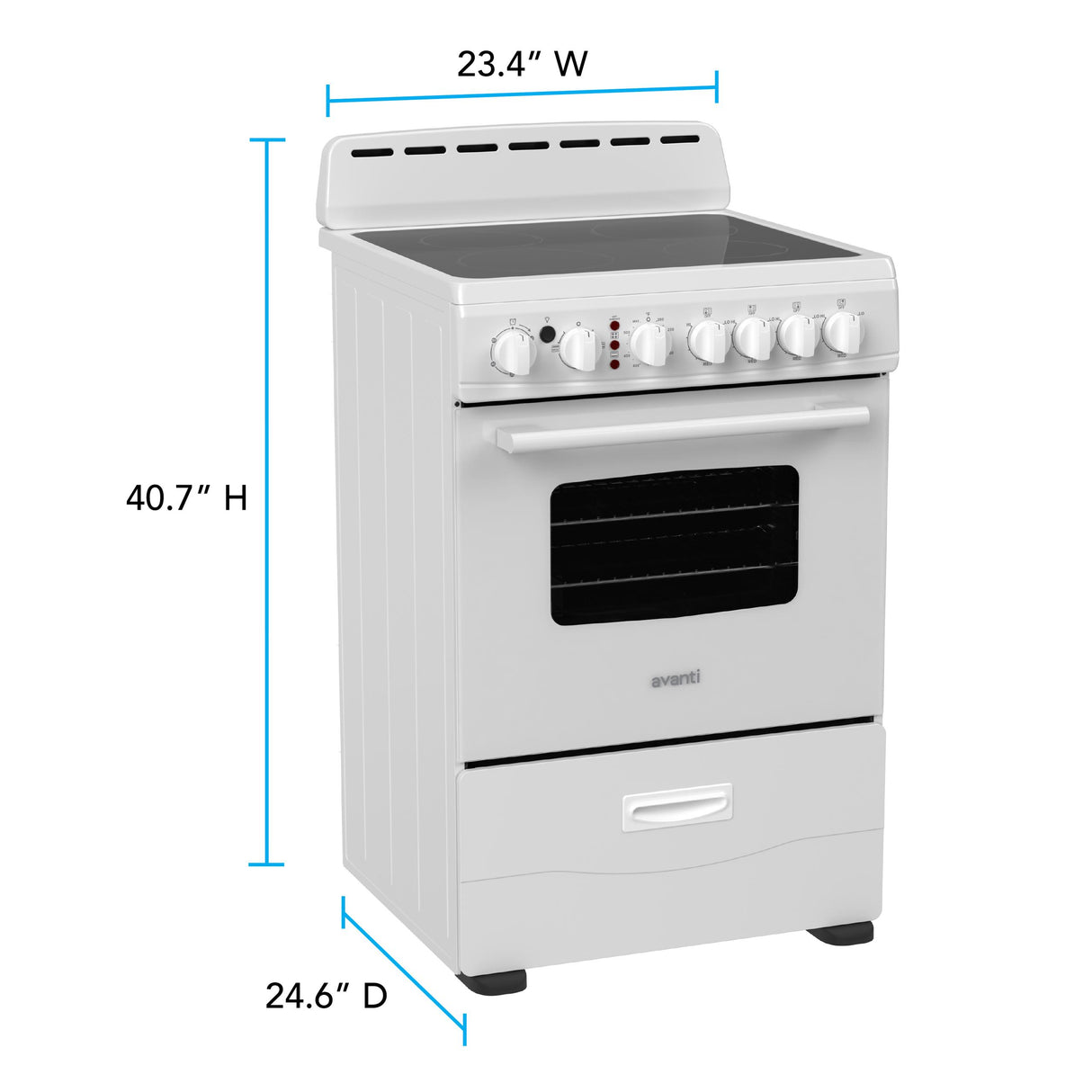 Avanti 24-Inch Freestanding Electric Range with Ceramic Glass Cooktop, in White (CERU240P0W)