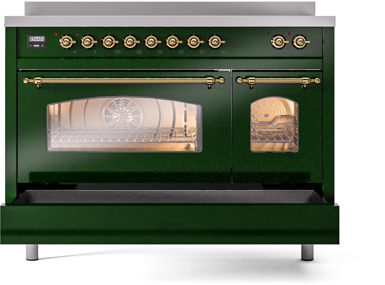 Nostalgie II 48 Inch Electric Freestanding Range in Emerald Green with Brass Trim